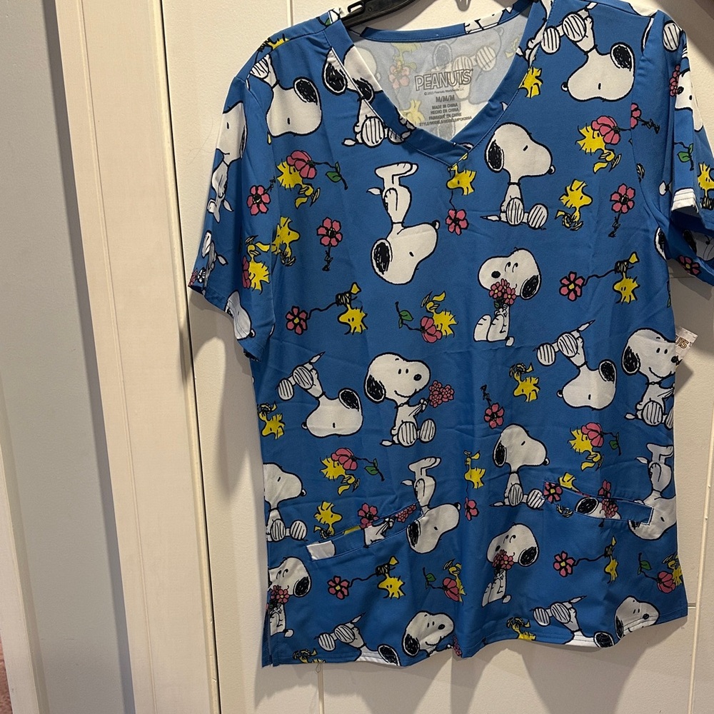 Peanuts Snoopy Blue and White Scrub Top